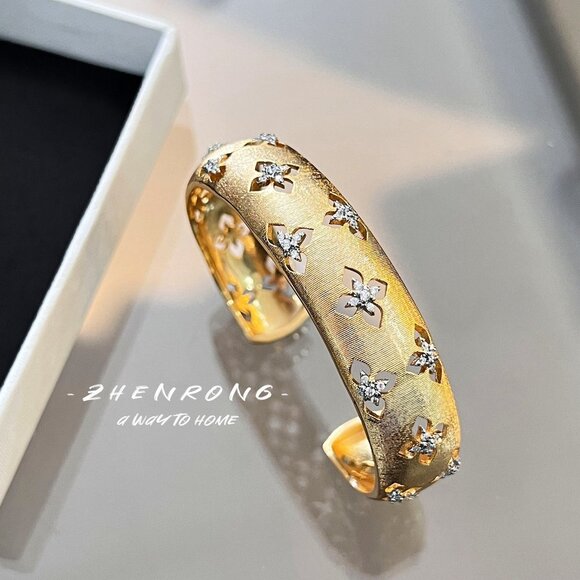 Jewelry - Women’s Vintage Gold Plated Cuff Bracelet Openwork Rhinestone Statement Jewelry